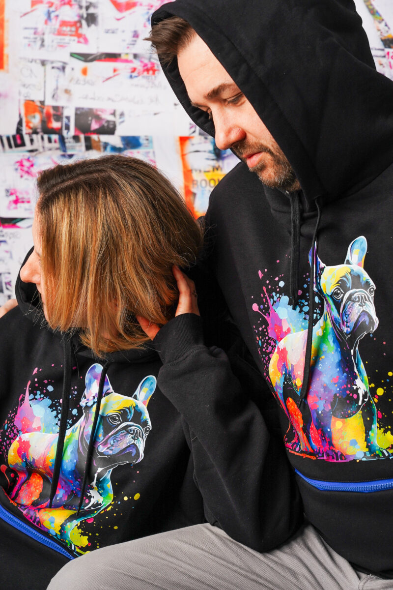 Bluza unisex z buldogiem francuskim w kleksy farby