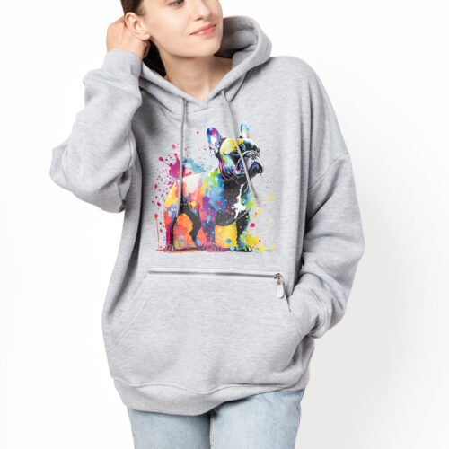 Bluza z buldogiem francuskim "Buldog w kleksach farby" szara
