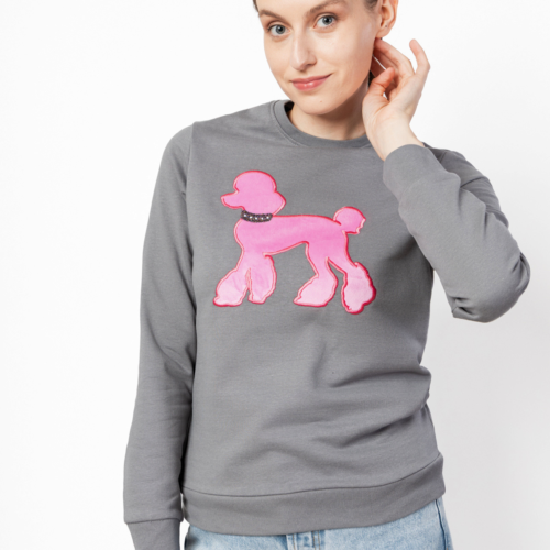 Bluza Poodle Minky Elephant Grey + różowy pudelek